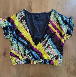 Multicolor Sequin V-Neck Crop Top by Anthropology